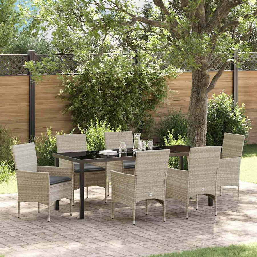 Tuin eettafelset met kussen 7 pcs Lichtgrijs poly rattan