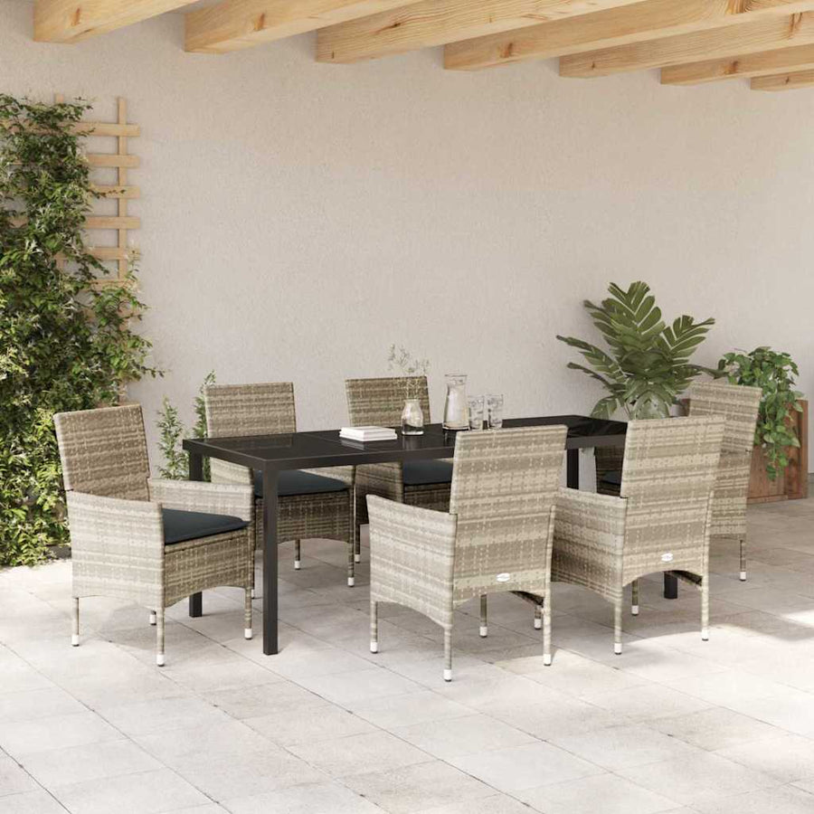Tuin eettafelset met kussen 7 pcs Lichtgrijs poly rattan