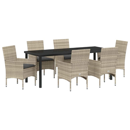 Tuin eettafelset met kussen 7 pcs Lichtgrijs poly rattan