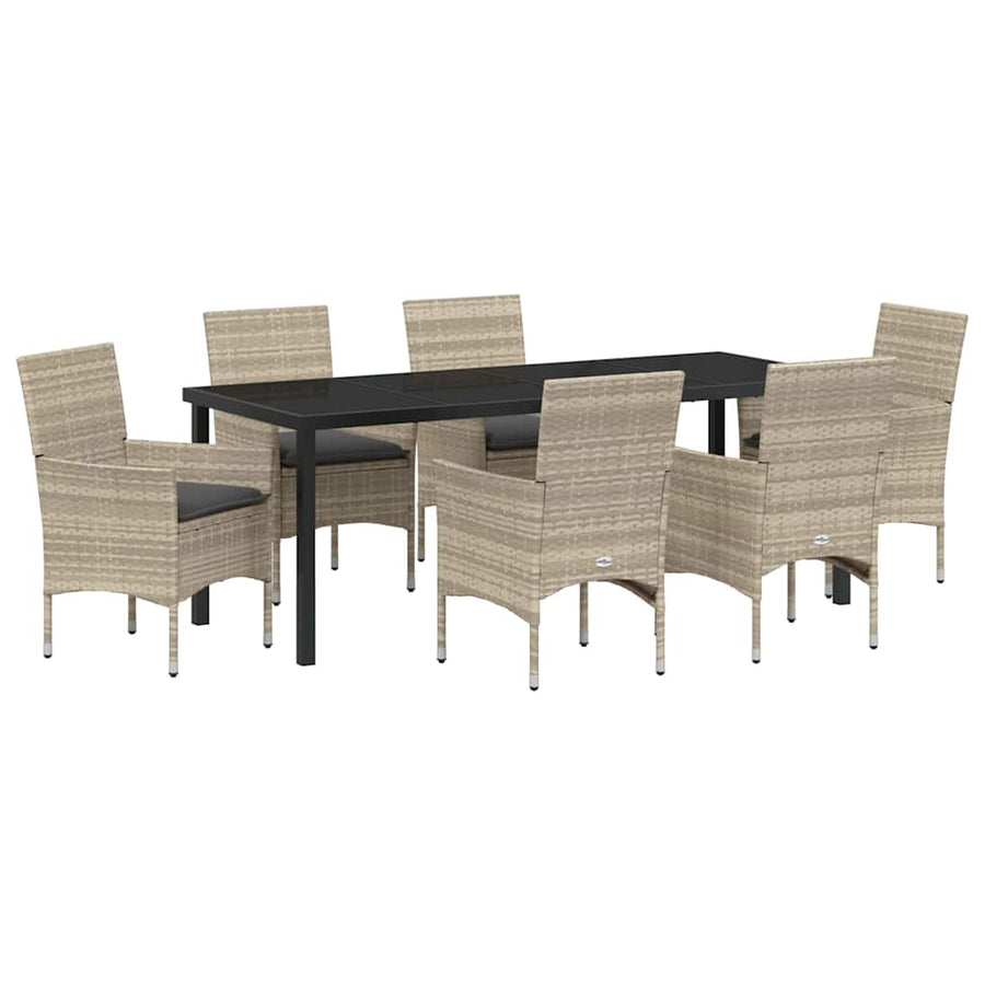 Tuin eettafelset met kussen 7 pcs Lichtgrijs poly rattan