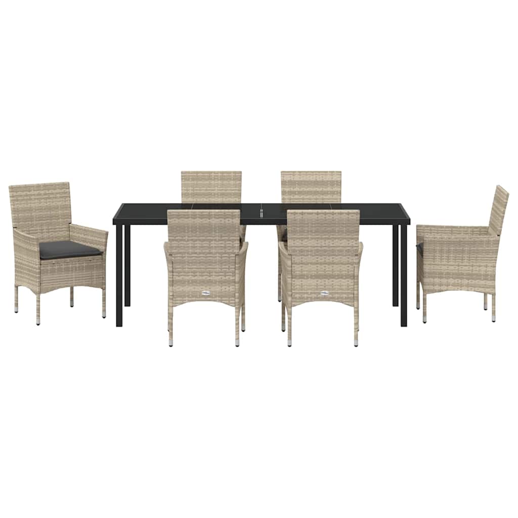 Tuin eettafelset met kussen 7 pcs Lichtgrijs poly rattan