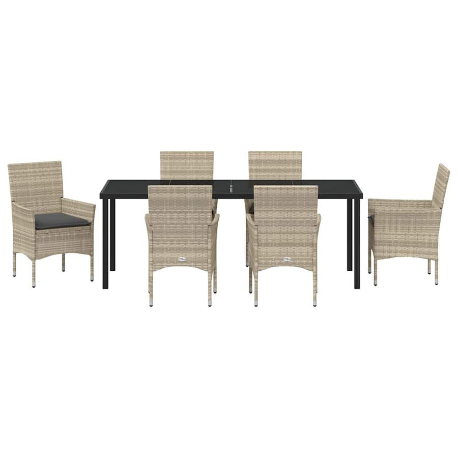 Tuin eettafelset met kussen 7 pcs Lichtgrijs poly rattan
