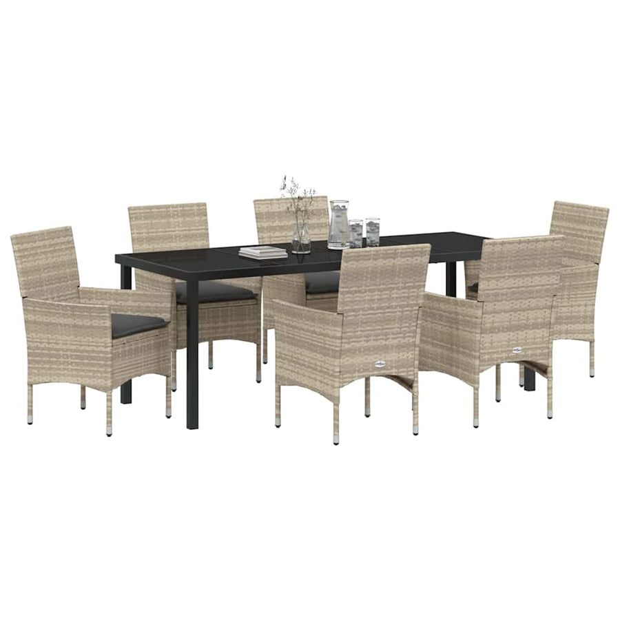 Tuin eettafelset met kussen 7 pcs Lichtgrijs poly rattan