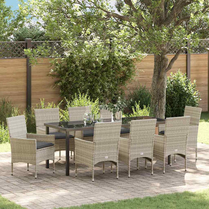 Tuin eettafelset met kussen 9 pcs Lichtgrijs poly rattan