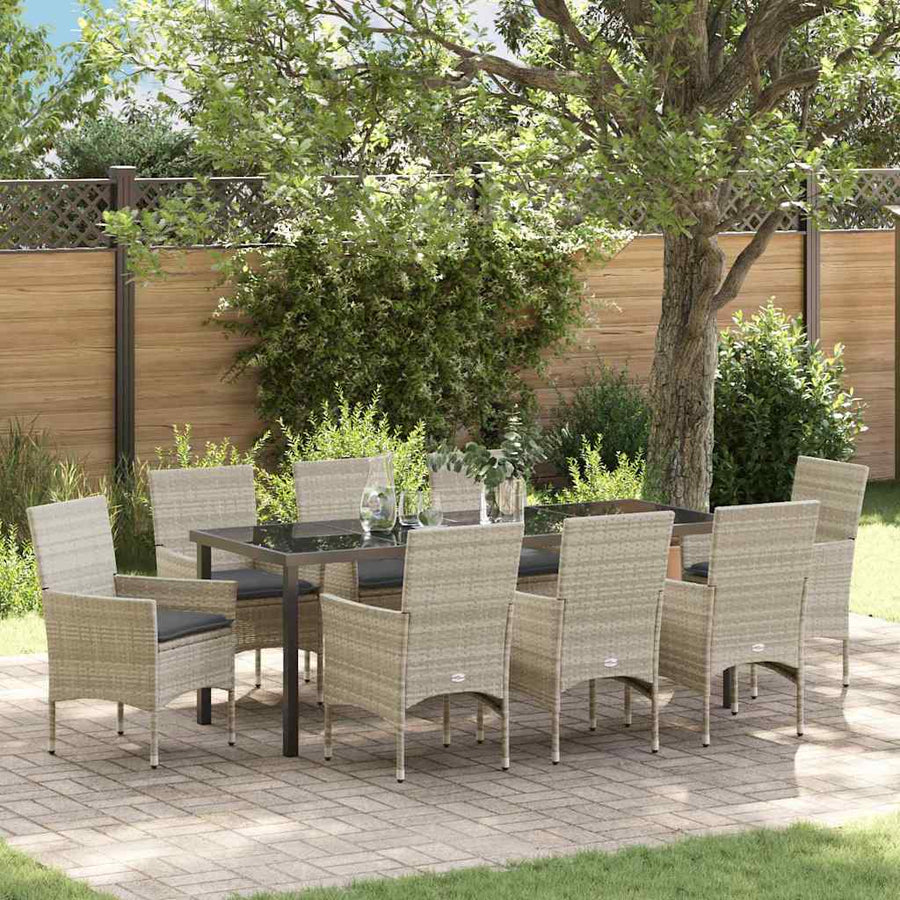 Tuin eettafelset met kussen 9 pcs Lichtgrijs poly rattan