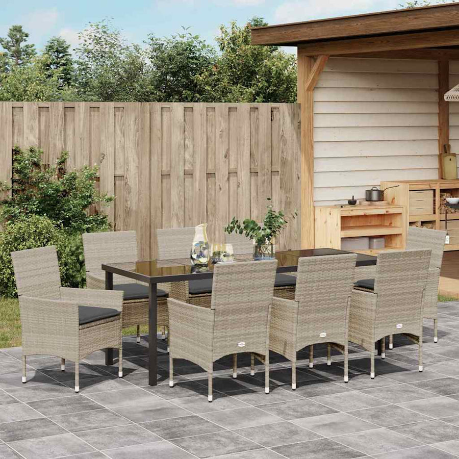 Tuin eettafelset met kussen 9 pcs Lichtgrijs poly rattan