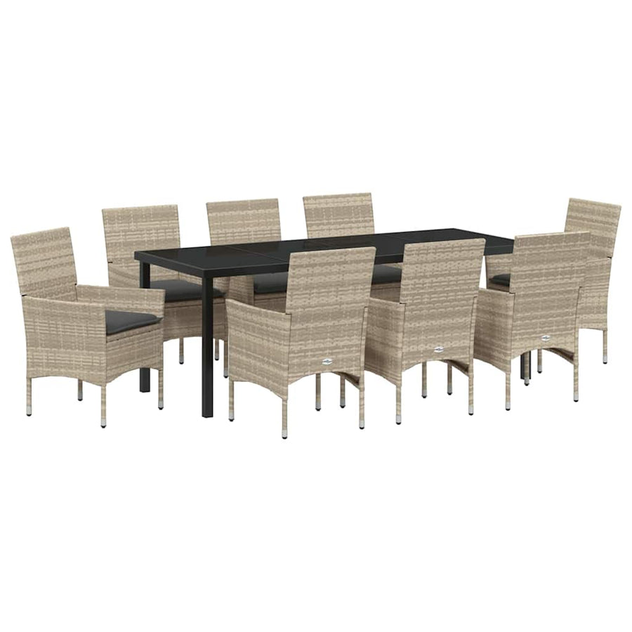 Tuin eettafelset met kussen 9 pcs Lichtgrijs poly rattan