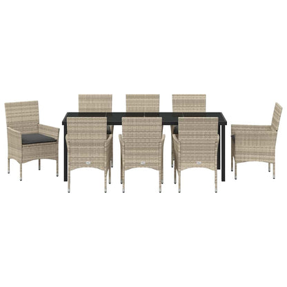 Tuin eettafelset met kussen 9 pcs Lichtgrijs poly rattan