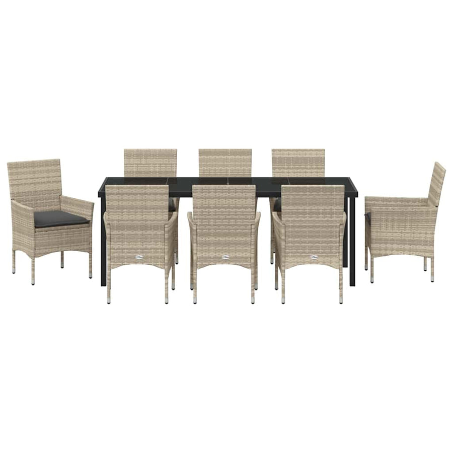Tuin eettafelset met kussen 9 pcs Lichtgrijs poly rattan