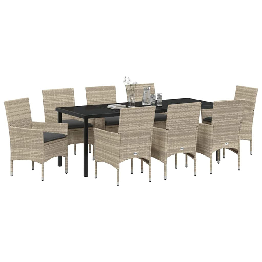 Tuin eettafelset met kussen 9 pcs Lichtgrijs poly rattan