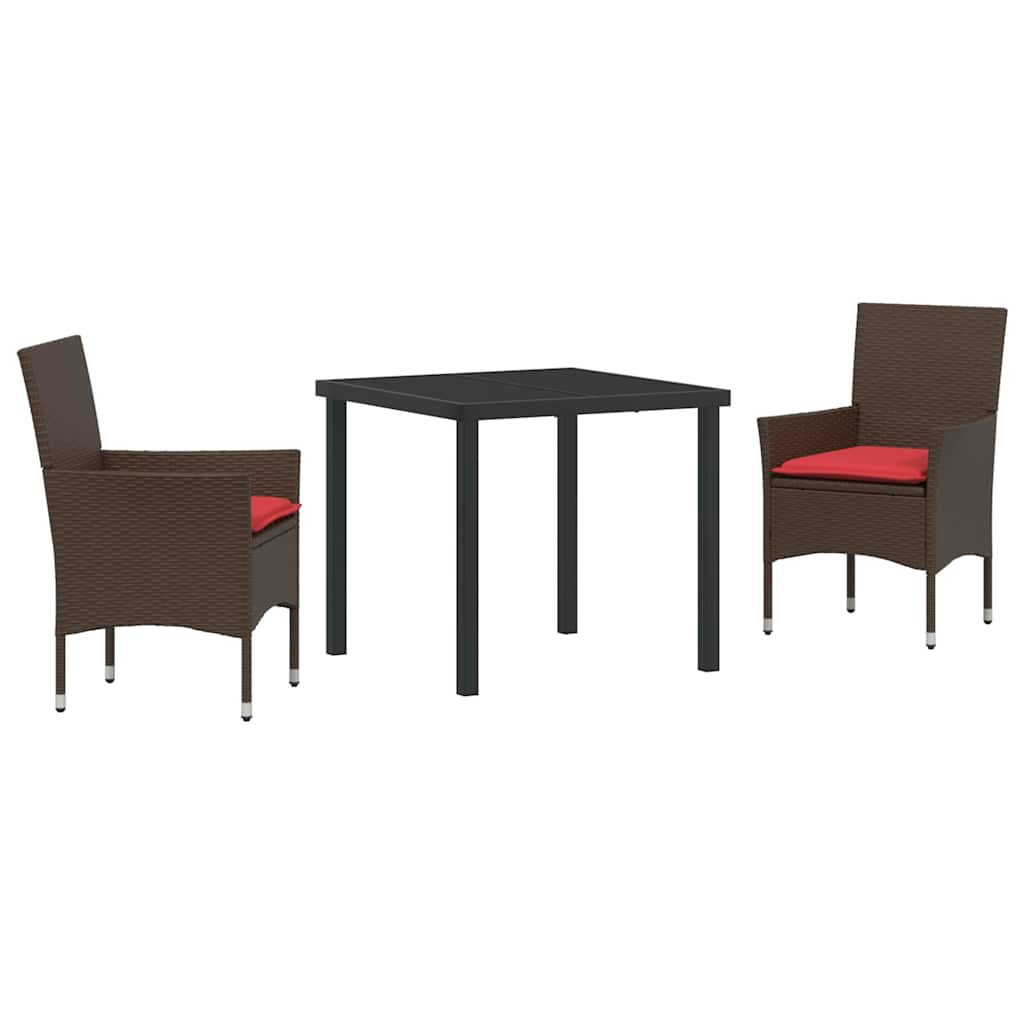 Tafel en stoelen set met kussen 3 pcs Bruin PE Rattan