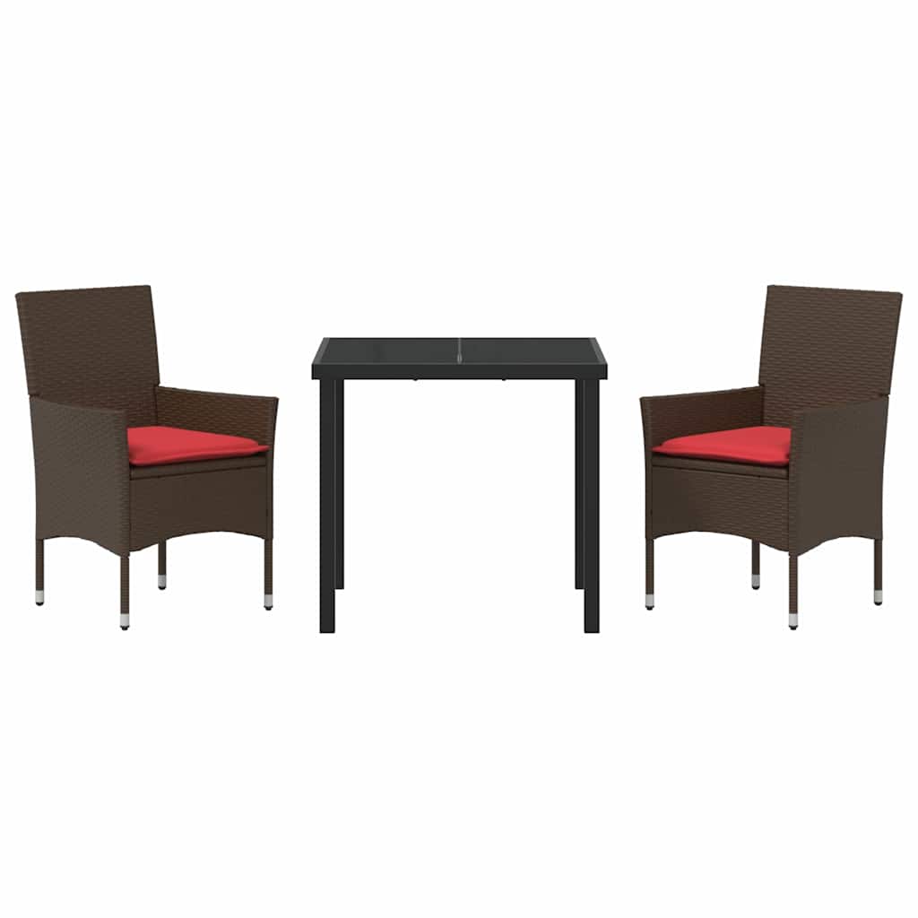 Tafel en stoelen set met kussen 3 pcs Bruin PE Rattan