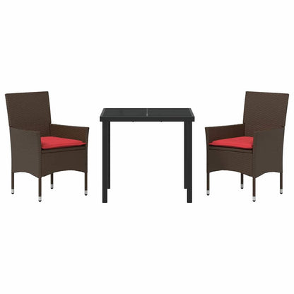 Tafel en stoelen set met kussen 3 pcs Bruin PE Rattan
