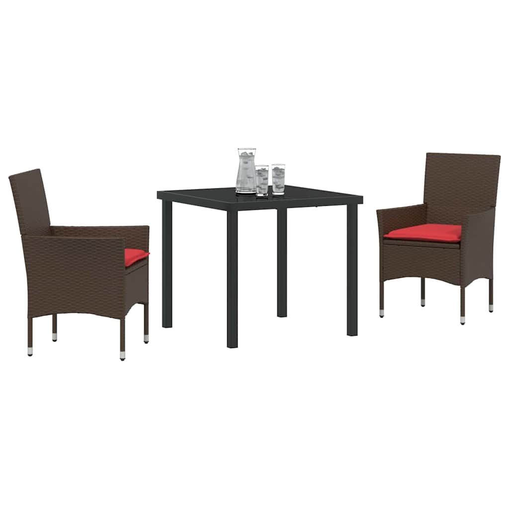 Tafel en stoelen set met kussen 3 pcs Bruin PE Rattan