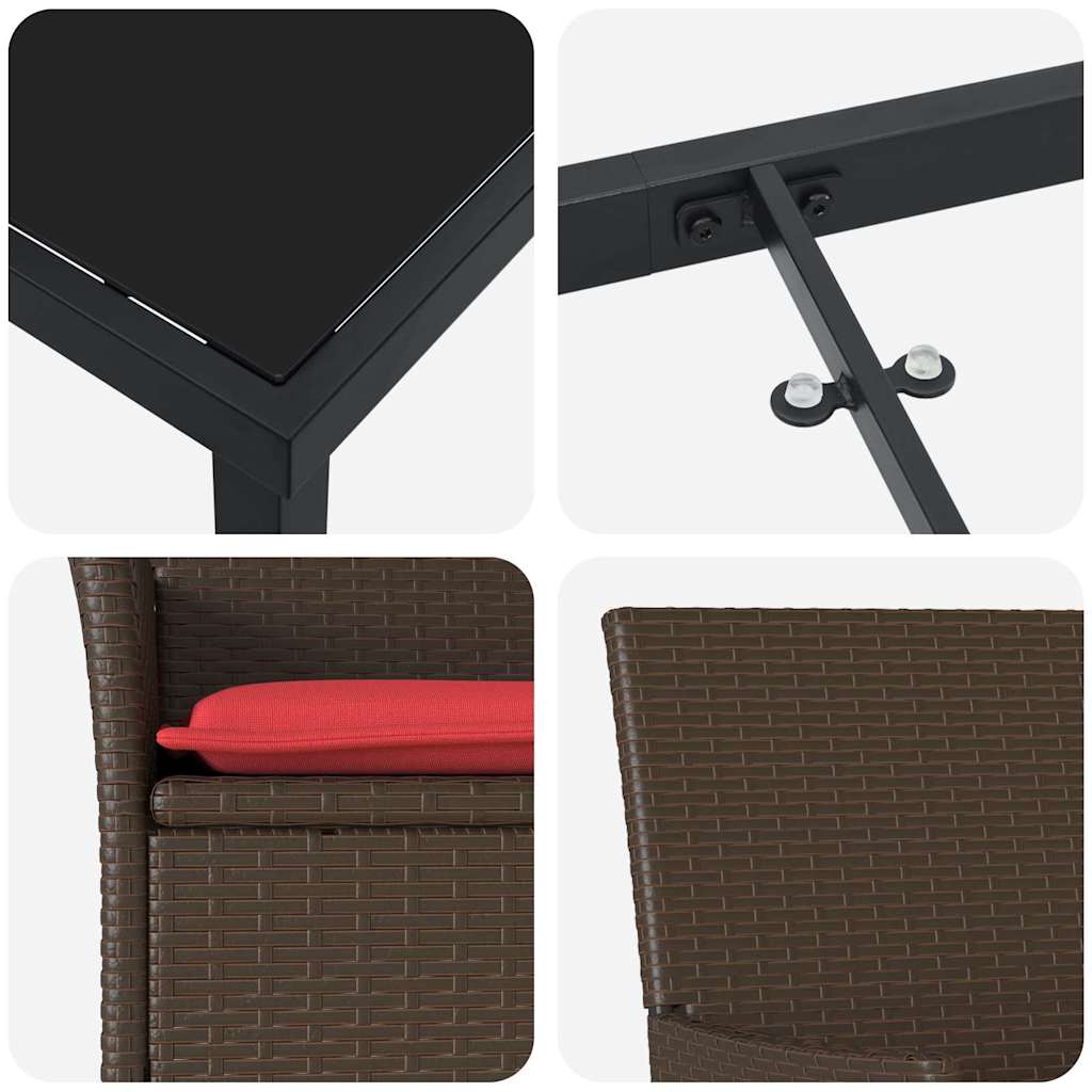 Tafel en stoelen set met kussen 5 pcs Bruin PE Rattan