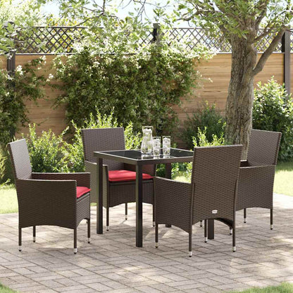 Tafel en stoelen set met kussen 5 pcs Bruin PE Rattan