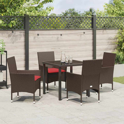 Tafel en stoelen set met kussen 5 pcs Bruin PE Rattan