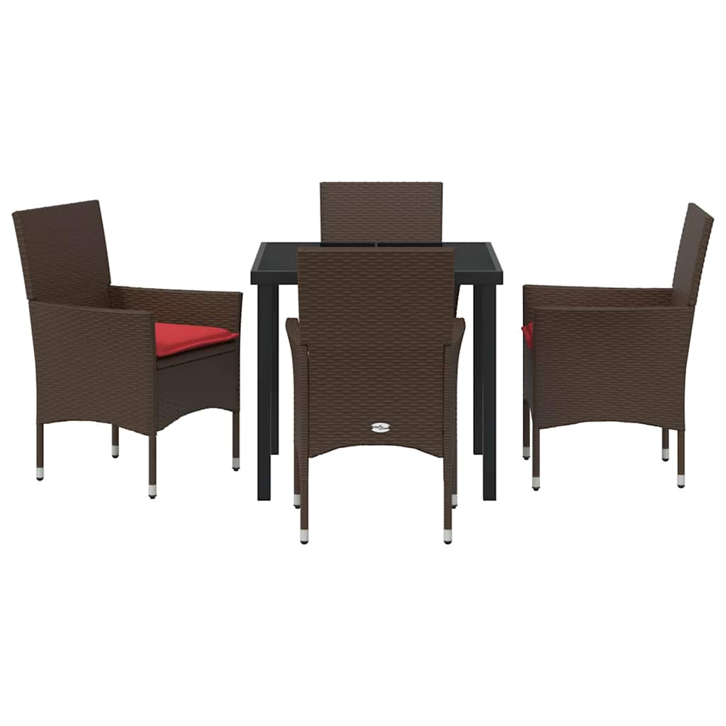 Tafel en stoelen set met kussen 5 pcs Bruin PE Rattan