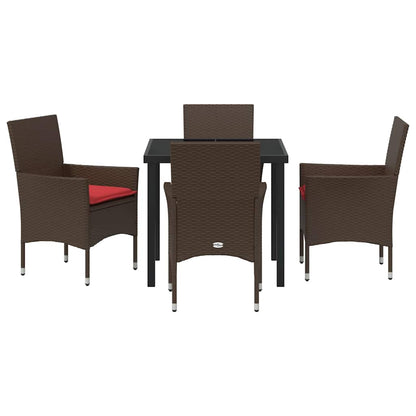 Tafel en stoelen set met kussen 5 pcs Bruin PE Rattan