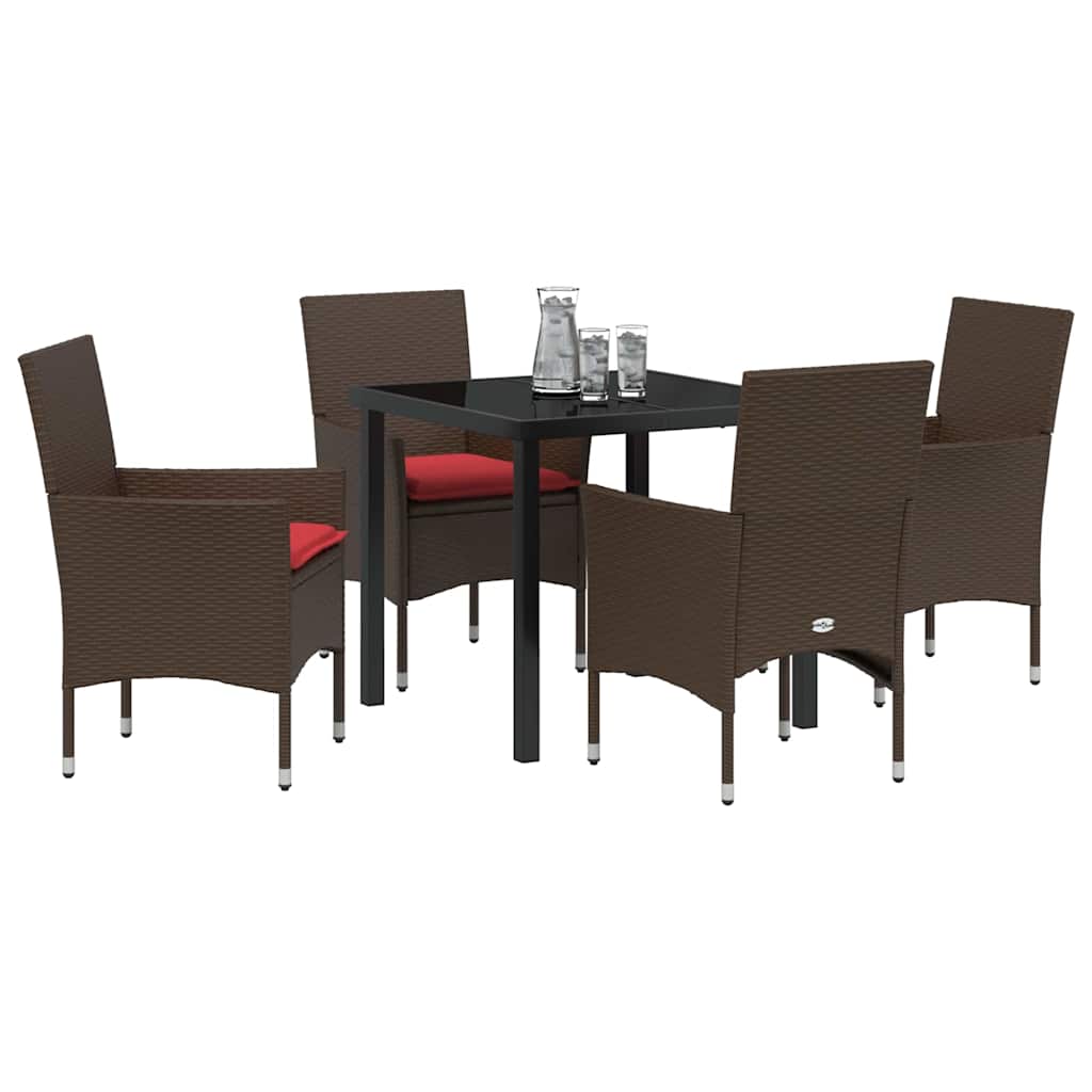 Tafel en stoelen set met kussen 5 pcs Bruin PE Rattan