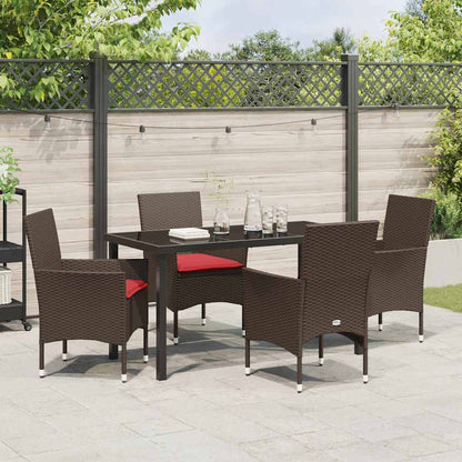 Tafel en stoelen set met kussen 5 pcs Bruin PE Rattan