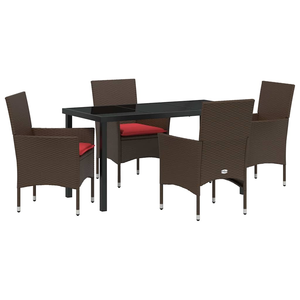 Tafel en stoelen set met kussen 5 pcs Bruin PE Rattan