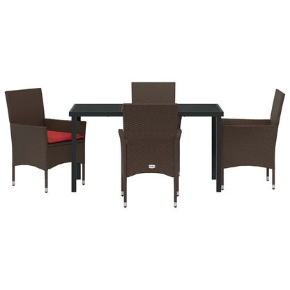 Tafel en stoelen set met kussen 5 pcs Bruin PE Rattan