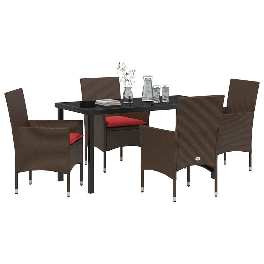 Tafel en stoelen set met kussen 5 pcs Bruin PE Rattan