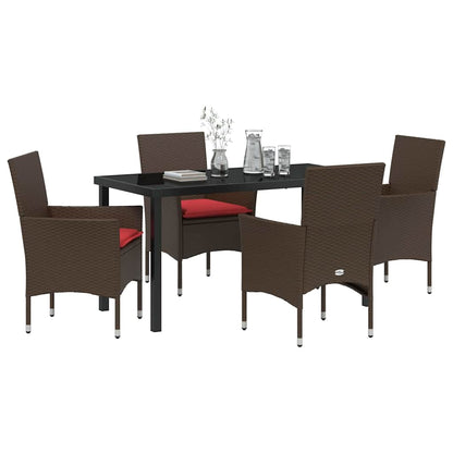 Tafel en stoelen set met kussen 5 pcs Bruin PE Rattan