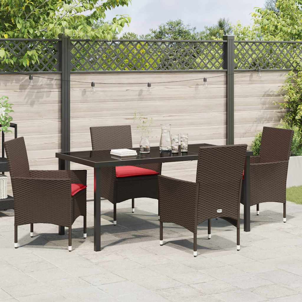 Tafel en stoelen set met kussen 5 pcs Bruin PE Rattan
