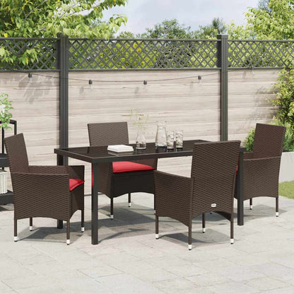 Tafel en stoelen set met kussen 5 pcs Bruin PE Rattan