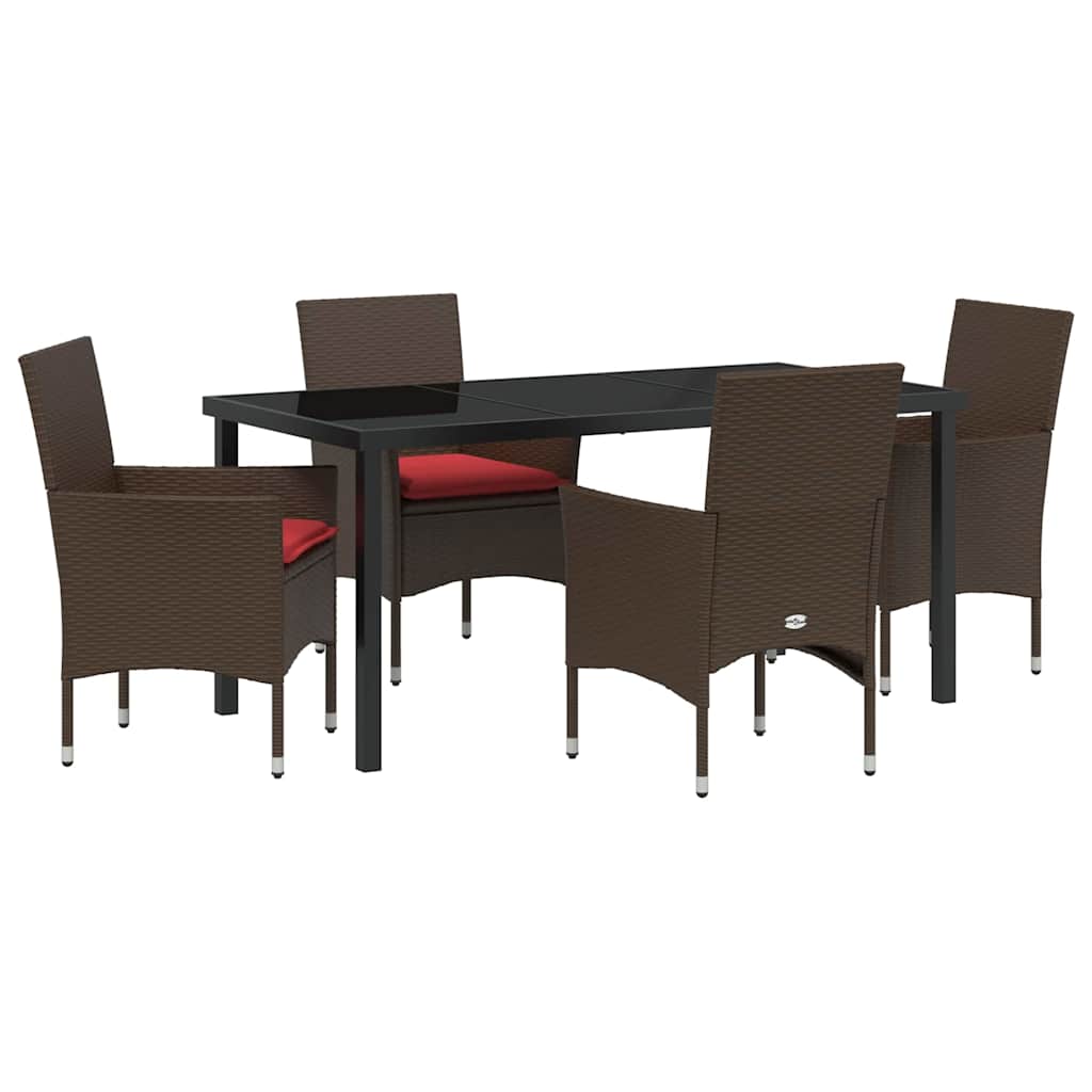 Tafel en stoelen set met kussen 5 pcs Bruin PE Rattan