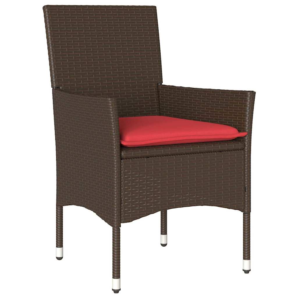 Tafel en stoelen set met kussen 5 pcs Bruin PE Rattan