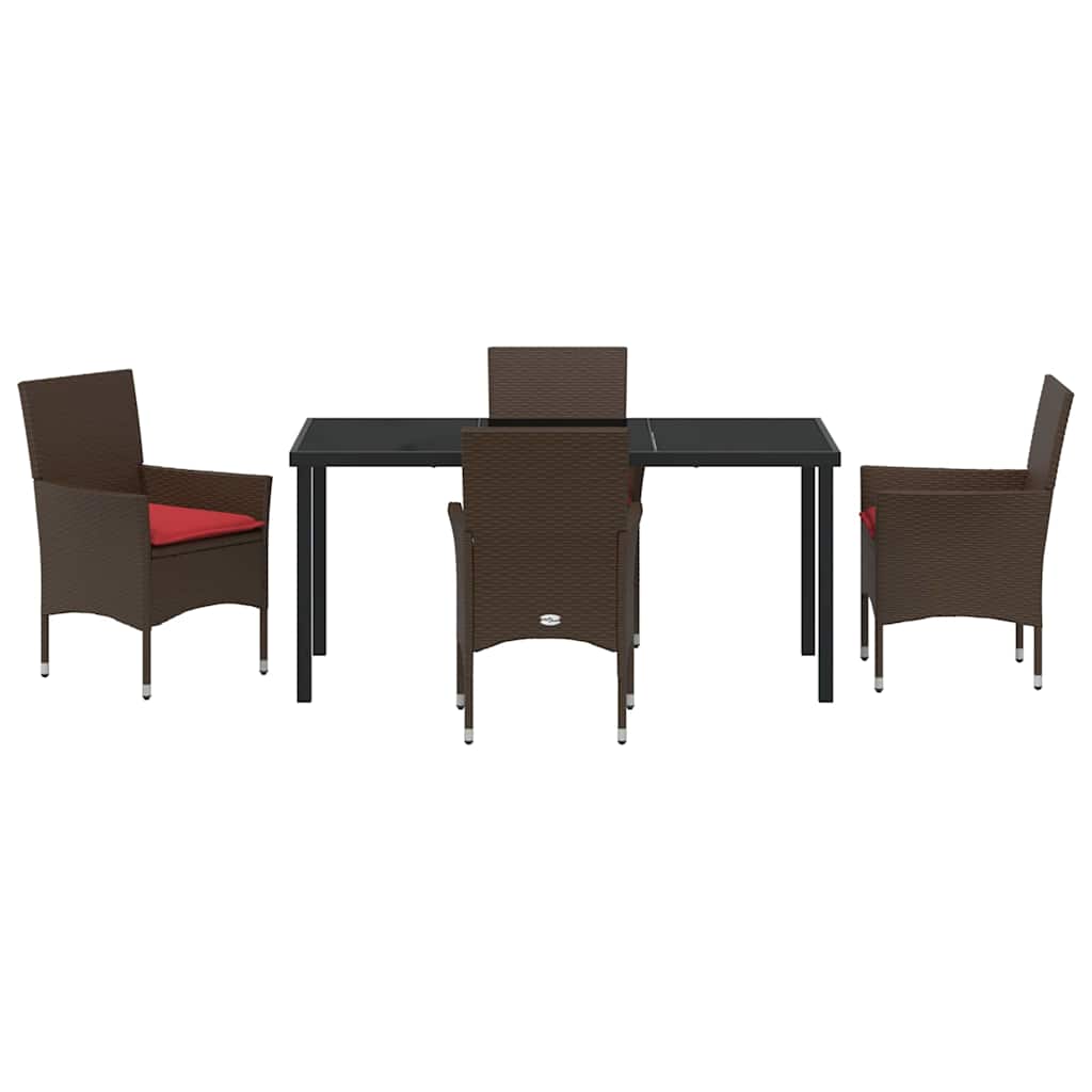 Tafel en stoelen set met kussen 5 pcs Bruin PE Rattan