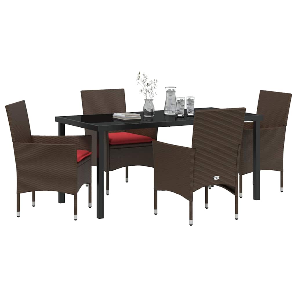 Tafel en stoelen set met kussen 5 pcs Bruin PE Rattan