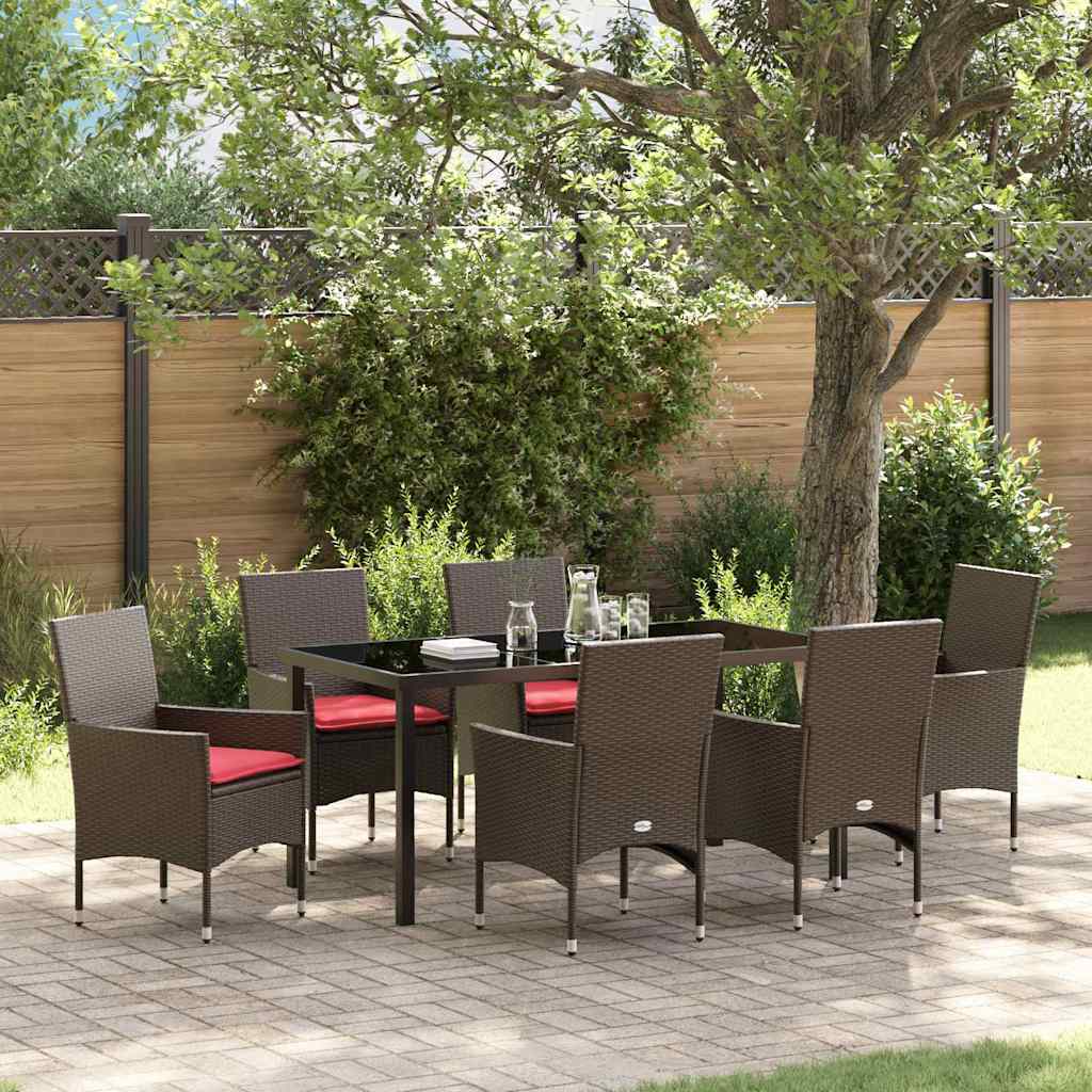 Tafel en stoelen set met kussen 7 pcs Bruin PE Rattan