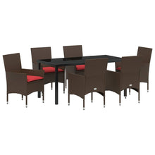Tafel en stoelen set met kussen 7 pcs Bruin PE Rattan