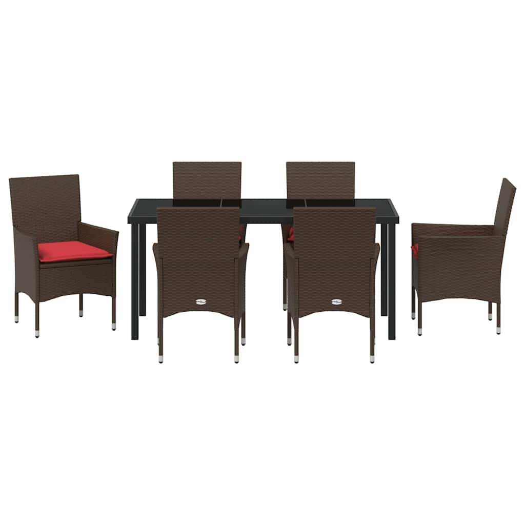 Tafel en stoelen set met kussen 7 pcs Bruin PE Rattan