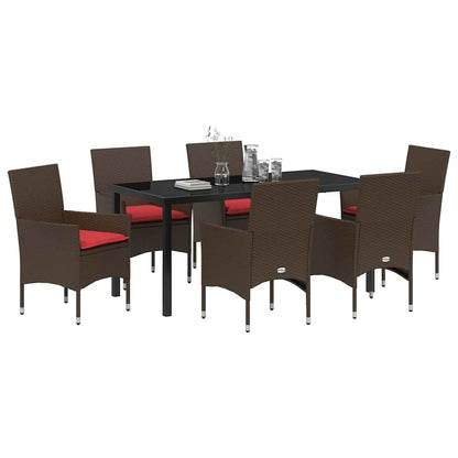 Tafel en stoelen set met kussen 7 pcs Bruin PE Rattan