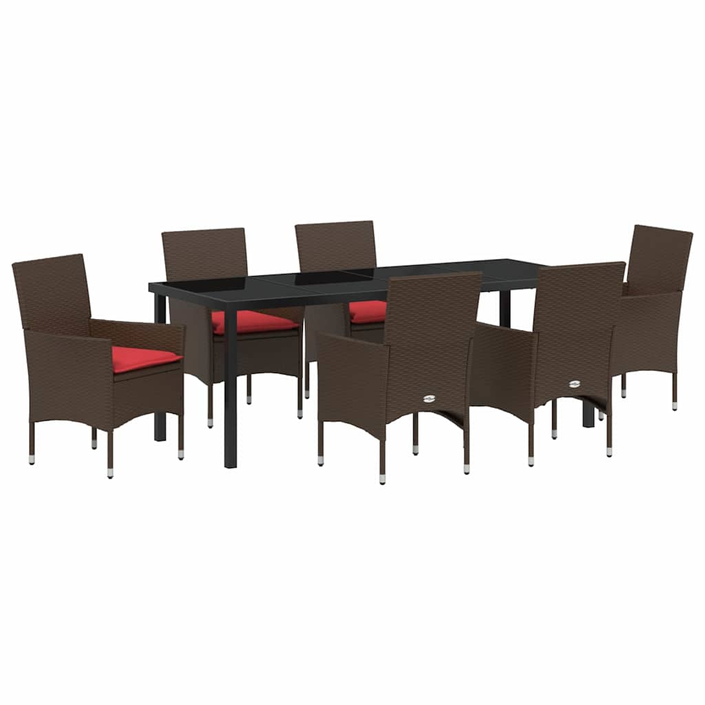 Tafel en stoelen set met kussen 7 pcs Bruin PE Rattan