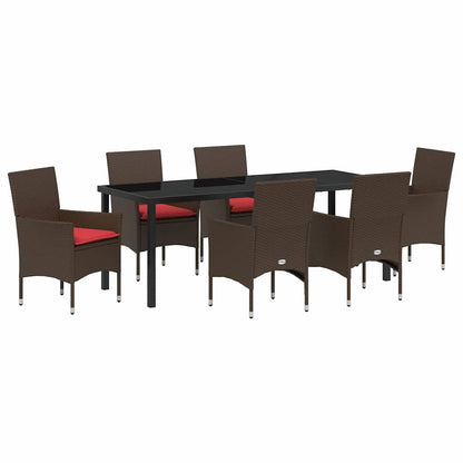Tafel en stoelen set met kussen 7 pcs Bruin PE Rattan