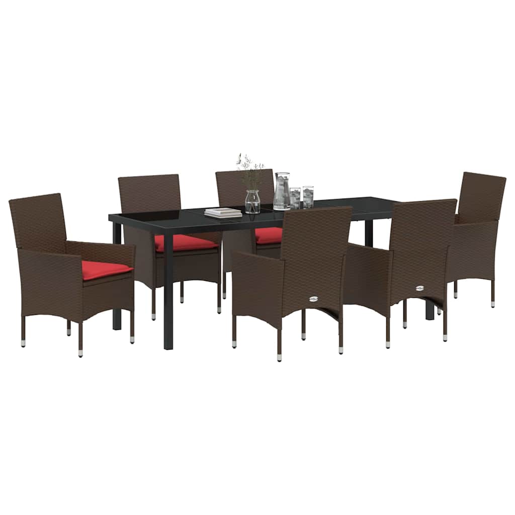 Tafel en stoelen set met kussen 7 pcs Bruin PE Rattan