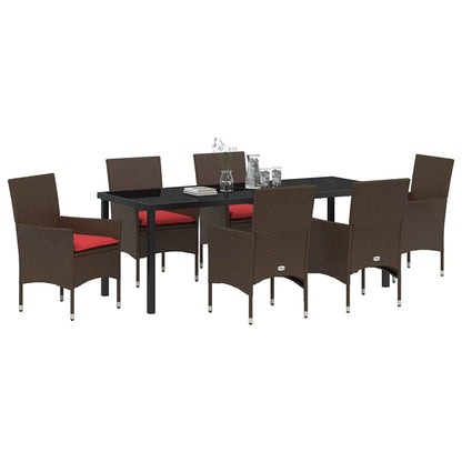 Tafel en stoelen set met kussen 7 pcs Bruin PE Rattan