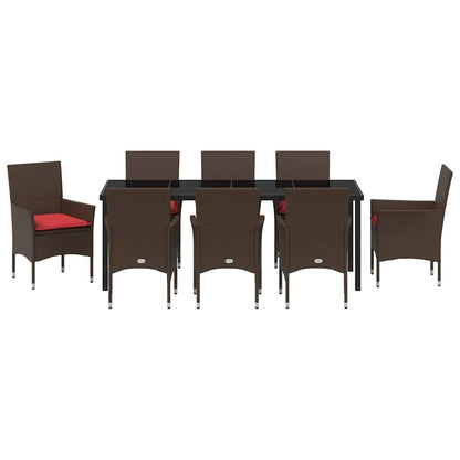 Tafel en stoelen set met kussen 9 pcs Bruin PE Rattan
