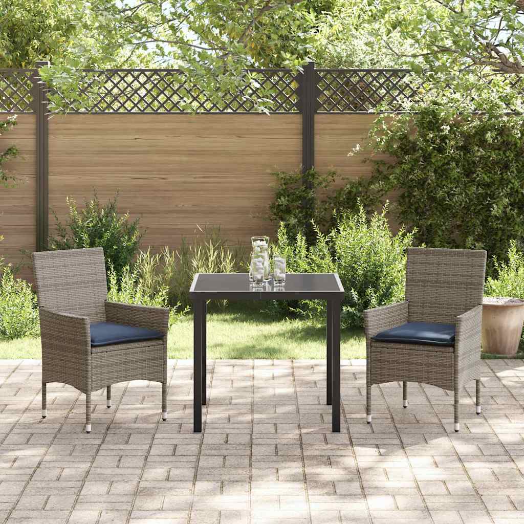 Tafel en stoelen set met kussen 3 pcs Grijs PE Rattan