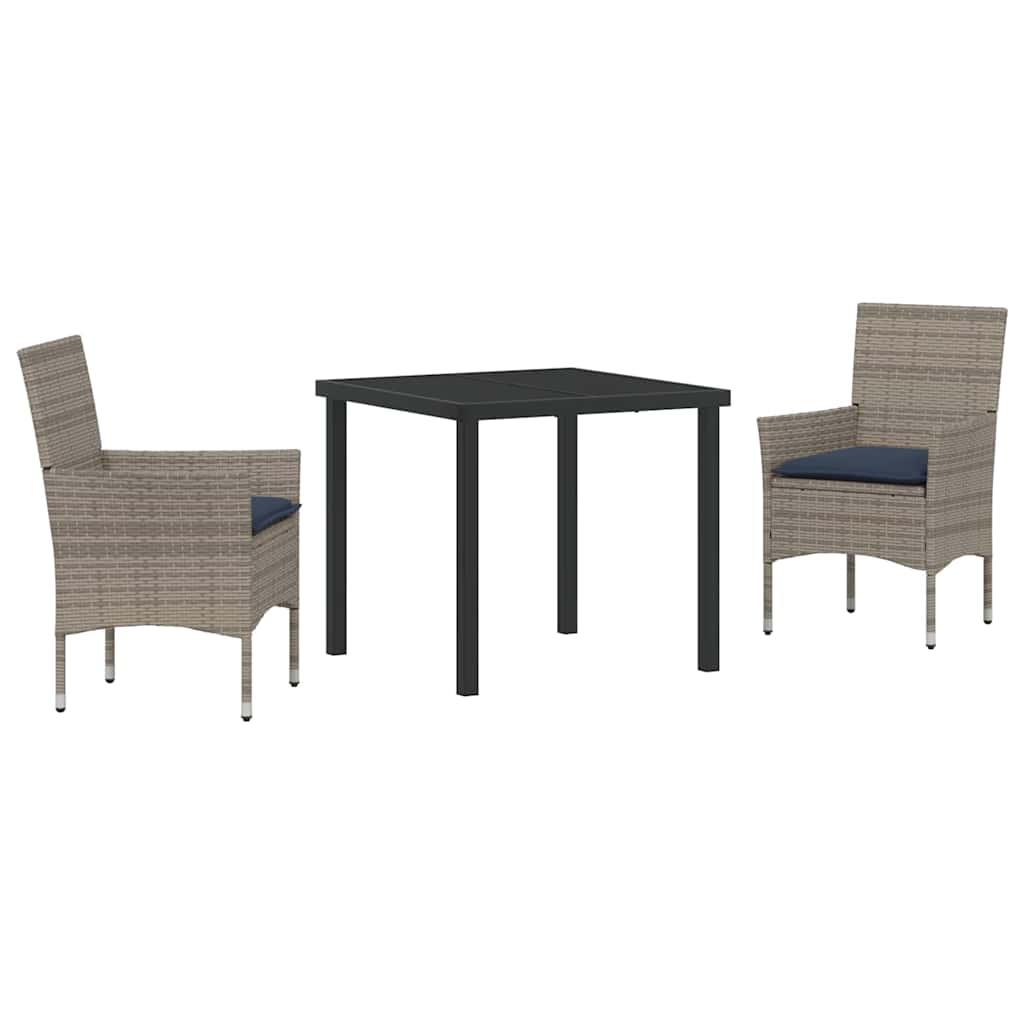 Tafel en stoelen set met kussen 3 pcs Grijs PE Rattan