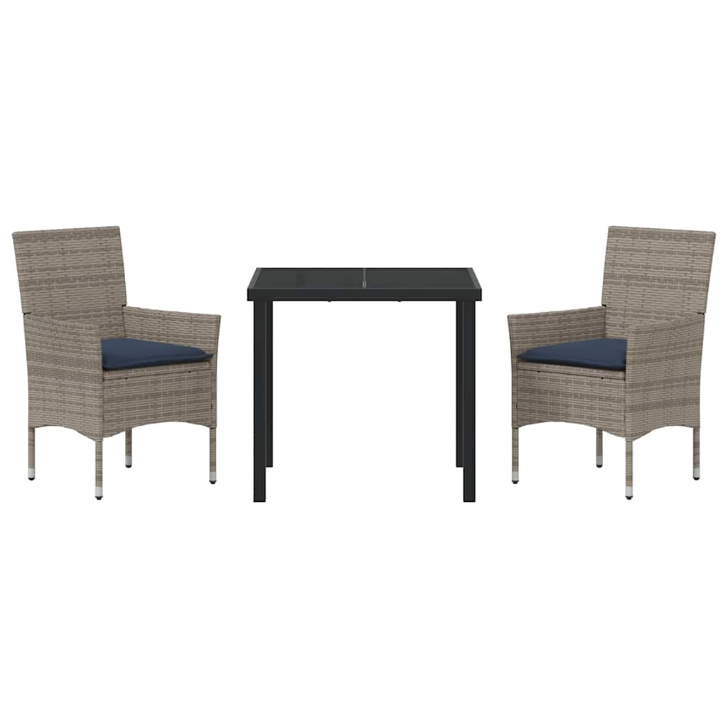 Tafel en stoelen set met kussen 3 pcs Grijs PE Rattan
