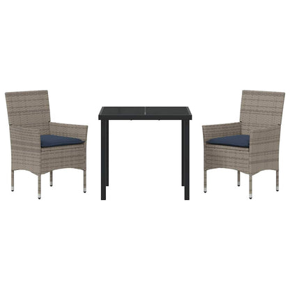 Tafel en stoelen set met kussen 3 pcs Grijs PE Rattan