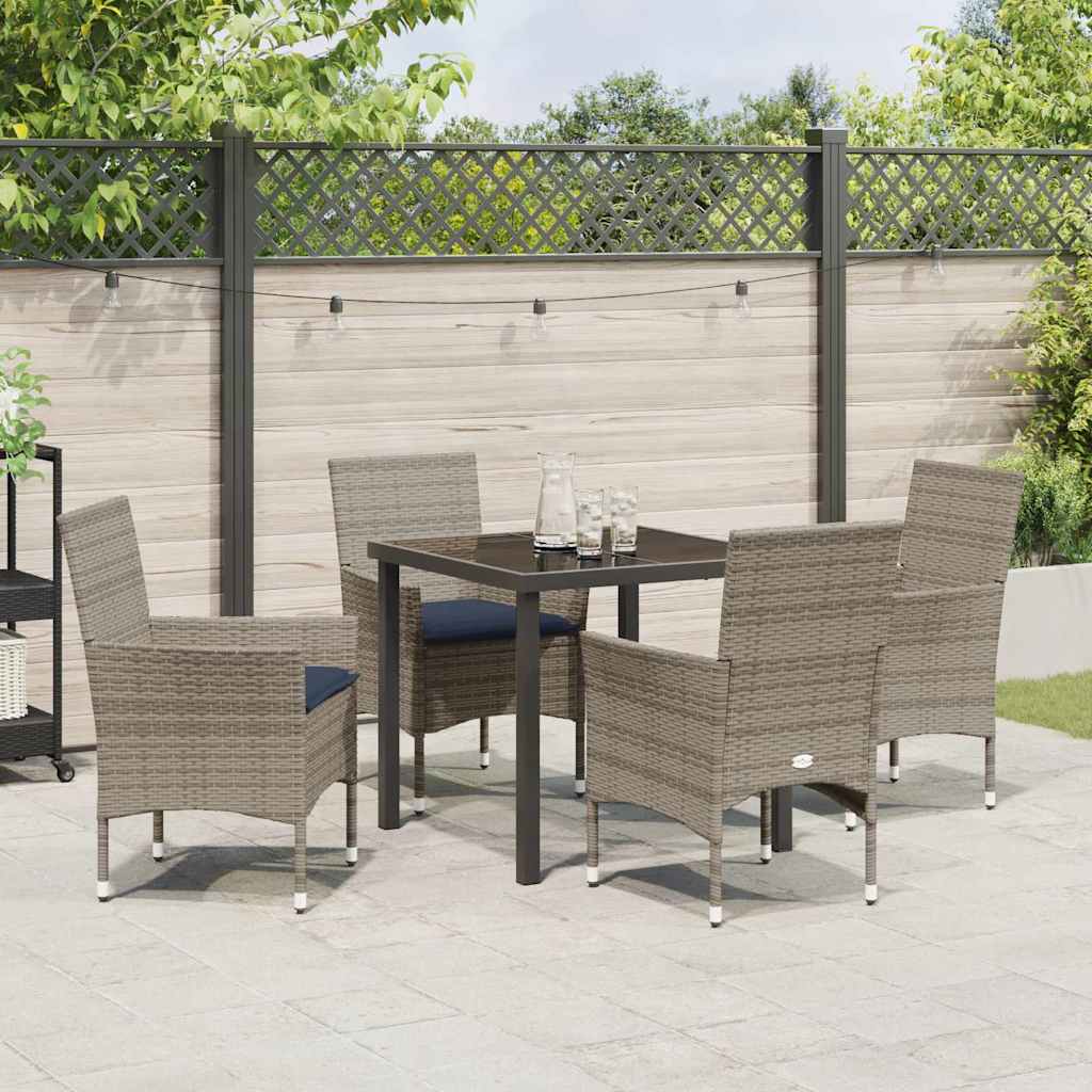 Tafel en stoelen set met kussen 5 pcs Grijs PE Rattan