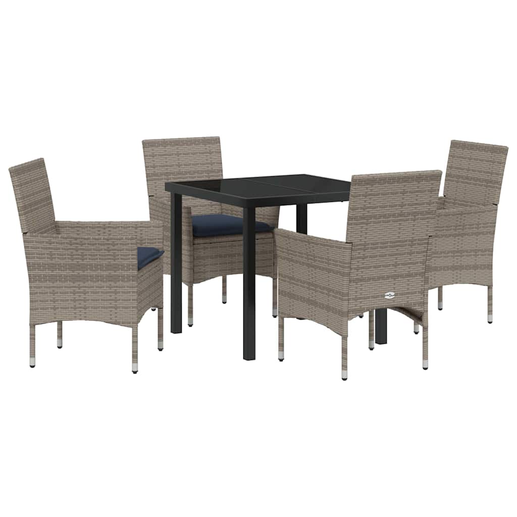 Tafel en stoelen set met kussen 5 pcs Grijs PE Rattan